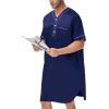 image:imageSWOMOG Mens Silk Satin Nightshirt Short Sleeve Loose Henley Sleep Shirt Comfy Nightgown Big amp Tall Men SleepwearDeep Navy Blue