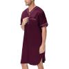 image:imageSWOMOG Mens Silk Satin Nightshirt Short Sleeve Loose Henley Sleep Shirt Comfy Nightgown Big amp Tall Men SleepwearDeep Wine Red