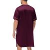 image:imageSWOMOG Mens Silk Satin Nightshirt Short Sleeve Loose Henley Sleep Shirt Comfy Nightgown Big amp Tall Men SleepwearDeep Wine Red