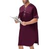 image:imageSWOMOG Mens Silk Satin Nightshirt Short Sleeve Loose Henley Sleep Shirt Comfy Nightgown Big amp Tall Men SleepwearDeep Wine Red