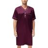 image:imageSWOMOG Mens Silk Satin Nightshirt Short Sleeve Loose Henley Sleep Shirt Comfy Nightgown Big amp Tall Men SleepwearDeep Wine Red