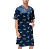 image:imageSWOMOG Mens Silk Satin Nightshirt Short Sleeve Loose Henley Sleep Shirt Comfy Nightgown Big amp Tall Men SleepwearNavy Leopard