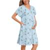 image:imageSWOMOG Nursing Nightgown 3 in 1 Labor and Delivery Hospital Gown Maternity Dress Short Sleeve Birthing Robe for BreastfeedingBlue White Flowers