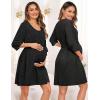 image:imageSWOMOG Women Maternity Nursing Gown and 34 Sleeve Robe Set Labor Delivery Nightgown Breastfeeding Hospital BathrobeBlack Grey