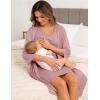 image:imageSWOMOG Women Maternity Nursing Gown and 34 Sleeve Robe Set Labor Delivery Nightgown Breastfeeding Hospital BathrobeTaro Purple