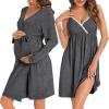 image:imageSWOMOG Womens Maternity Robe 2 Piece Nursing Nightgown for Breastfeeding 3 in 1 Labor Delivery Nursing Dress Lace BathrobeAdark Gray