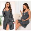 image:imageSWOMOG Womens Maternity Robe 2 Piece Nursing Nightgown for Breastfeeding 3 in 1 Labor Delivery Nursing Dress Lace BathrobeAdark Gray