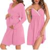 image:imageSWOMOG Womens Maternity Robe 2 Piece Nursing Nightgown for Breastfeeding 3 in 1 Labor Delivery Nursing Dress Lace BathrobeCoral Point