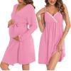 image:imageSWOMOG Womens Maternity Robe 2 Piece Nursing Nightgown for Breastfeeding 3 in 1 Labor Delivery Nursing Dress Lace BathrobeCoral Point