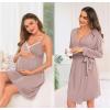 image:imageSWOMOG Womens Maternity Robe 2 Piece Nursing Nightgown for Breastfeeding 3 in 1 Labor Delivery Nursing Dress Lace BathrobeCtaro Purple