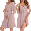 image:imageSWOMOG Womens Maternity Robe 2 Piece Nursing Nightgown for Breastfeeding 3 in 1 Labor Delivery Nursing Dress Lace BathrobeCtaro Purple