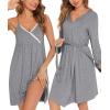 image:imageSWOMOG Womens Maternity Robe 2 Piece Nursing Nightgown for Breastfeeding 3 in 1 Labor Delivery Nursing Dress Lace BathrobeGrey