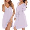 image:imageSWOMOG Womens Maternity Robe 2 Piece Nursing Nightgown for Breastfeeding 3 in 1 Labor Delivery Nursing Dress Lace BathrobeLilac