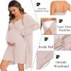 image:imageSWOMOG Womens Maternity Robe 2 Piece Nursing Nightgown for Breastfeeding 3 in 1 Labor Delivery Nursing Dress Lace BathrobeOatmeal Ash