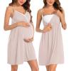 image:imageSWOMOG Womens Maternity Robe 2 Piece Nursing Nightgown for Breastfeeding 3 in 1 Labor Delivery Nursing Dress Lace BathrobeOatmeal Ash