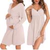 image:imageSWOMOG Womens Maternity Robe 2 Piece Nursing Nightgown for Breastfeeding 3 in 1 Labor Delivery Nursing Dress Lace BathrobeOatmeal Ash
