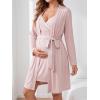 image:imageSWOMOG Womens Maternity Robe 2 Piece Nursing Nightgown for Breastfeeding 3 in 1 Labor Delivery Nursing Dress Lace BathrobeOatmeal Ash