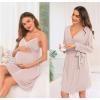 image:imageSWOMOG Womens Maternity Robe 2 Piece Nursing Nightgown for Breastfeeding 3 in 1 Labor Delivery Nursing Dress Lace BathrobeOatmeal Ash