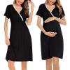 image:imageSWOMOG Women 3 in 1 DeliveryLaborNursing Nightgown Short Sleeve Pleated Maternity Sleepwear for BreastfeedingShort Sleeve Black