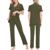 image:imageSWOMOG Women Pajama Sets TwoPiece Nightwear Short Sleeve Sleepwear Button Down Pj Lounge Sets with Long PantsArmy Green