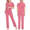 image:imageSWOMOG Women Pajama Sets TwoPiece Nightwear Short Sleeve Sleepwear Button Down Pj Lounge Sets with Long PantsCoral