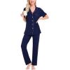image:imageSWOMOG Women Pajama Sets TwoPiece Nightwear Short Sleeve Sleepwear Button Down Pj Lounge Sets with Long PantsNavy Blue