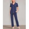 image:imageSWOMOG Women Pajama Sets TwoPiece Nightwear Short Sleeve Sleepwear Button Down Pj Lounge Sets with Long PantsNavy Blue