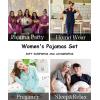 image:imageSWOMOG Women Pajama Sets TwoPiece Nightwear Short Sleeve Sleepwear Button Down Pj Lounge Sets with Long PantsNavy Blue
