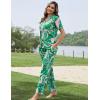 image:imageSWOMOG Women Pajama Sets TwoPiece Nightwear Short Sleeve Sleepwear Button Down Pj Lounge Sets with Long PantsPink Leaves