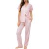 image:imageSWOMOG Women Pajama Sets TwoPiece Nightwear Short Sleeve Sleepwear Button Down Pj Lounge Sets with Long PantsPink Striped