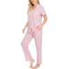 image:imageSWOMOG Women Pajama Sets TwoPiece Nightwear Short Sleeve Sleepwear Button Down Pj Lounge Sets with Long PantsPink Striped