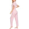 image:imageSWOMOG Women Pajama Sets TwoPiece Nightwear Short Sleeve Sleepwear Button Down Pj Lounge Sets with Long PantsPink Striped
