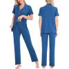 image:imageSWOMOG Women Pajama Sets TwoPiece Nightwear Short Sleeve Sleepwear Button Down Pj Lounge Sets with Long PantsRoyal Blue