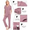 image:imageSWOMOG Women Pajama Sets TwoPiece Nightwear Short Sleeve Sleepwear Button Down Pj Lounge Sets with Long PantsTaro Purple