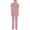 image:imageSWOMOG Women Pajama Sets TwoPiece Nightwear Short Sleeve Sleepwear Button Down Pj Lounge Sets with Long PantsTaro Purple