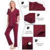 image:imageSWOMOG Women Pajama Sets TwoPiece Nightwear Short Sleeve Sleepwear Button Down Pj Lounge Sets with Long PantsWine Red