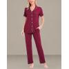 image:imageSWOMOG Women Pajama Sets TwoPiece Nightwear Short Sleeve Sleepwear Button Down Pj Lounge Sets with Long PantsWine Red