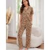 image:imageSWOMOG Women Pajama Sets TwoPiece Nightwear Short Sleeve Sleepwear Button Down Pj Lounge Sets with Long PantsZsolid Black Leopard