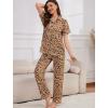 image:imageSWOMOG Women Pajama Sets TwoPiece Nightwear Short Sleeve Sleepwear Button Down Pj Lounge Sets with Long PantsZsolid Black Leopard