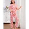 image:imageSWOMOG Women Pajama Sets TwoPiece Nightwear Short Sleeve Sleepwear Button Down Pj Lounge Sets with Long PantsZsolid Peach Flower