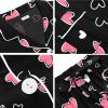 image:imageSWOMOG Womens Button Down Pajamas Set Short Sleeve Sleepwear Bride Soft Pj Lounge Sets XS3XLBlack Pink Heart