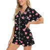 image:imageSWOMOG Womens Button Down Pajamas Set Short Sleeve Sleepwear Bride Soft Pj Lounge Sets XS3XLBlack Pink Heart