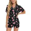 image:imageSWOMOG Womens Button Down Pajamas Set Short Sleeve Sleepwear Bride Soft Pj Lounge Sets XS3XLBlack Pink Heart
