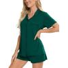 image:imageSWOMOG Womens Button Down Pajamas Set Short Sleeve Sleepwear Bride Soft Pj Lounge Sets XS3XLDeep Green