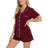image:imageSWOMOG Womens Button Down Pajamas Set Short Sleeve Sleepwear Bride Soft Pj Lounge Sets XS3XLDeep Wine Red