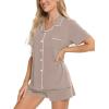 image:imageSWOMOG Womens Button Down Pajamas Set Short Sleeve Sleepwear Bride Soft Pj Lounge Sets XS3XLEcru