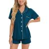 image:imageSWOMOG Womens Button Down Pajamas Set Short Sleeve Sleepwear Bride Soft Pj Lounge Sets XS3XLOxford Blue