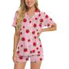 image:imageSWOMOG Womens Button Down Pajamas Set Short Sleeve Sleepwear Bride Soft Pj Lounge Sets XS3XLPink Strawberry