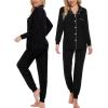 image:imageSWOMOG Womens Pajamas Set Long Sleeve Sleepwear Button Down Nightwear Soft Joggers PJs Sets with Pockets Lounge SetsBlack