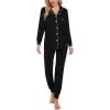 image:imageSWOMOG Womens Pajamas Set Long Sleeve Sleepwear Button Down Nightwear Soft Joggers PJs Sets with Pockets Lounge SetsBlack